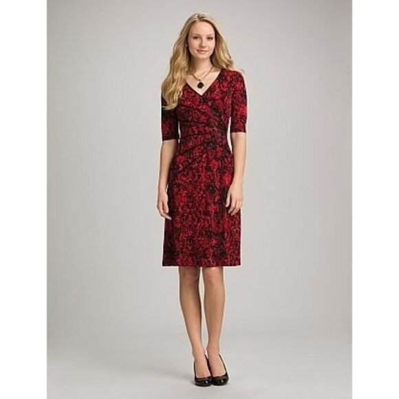 NorthStyle Red Scroll Print Flattering Sunburst Dress Size 14 Evening Holiday - Picture 1 of 7